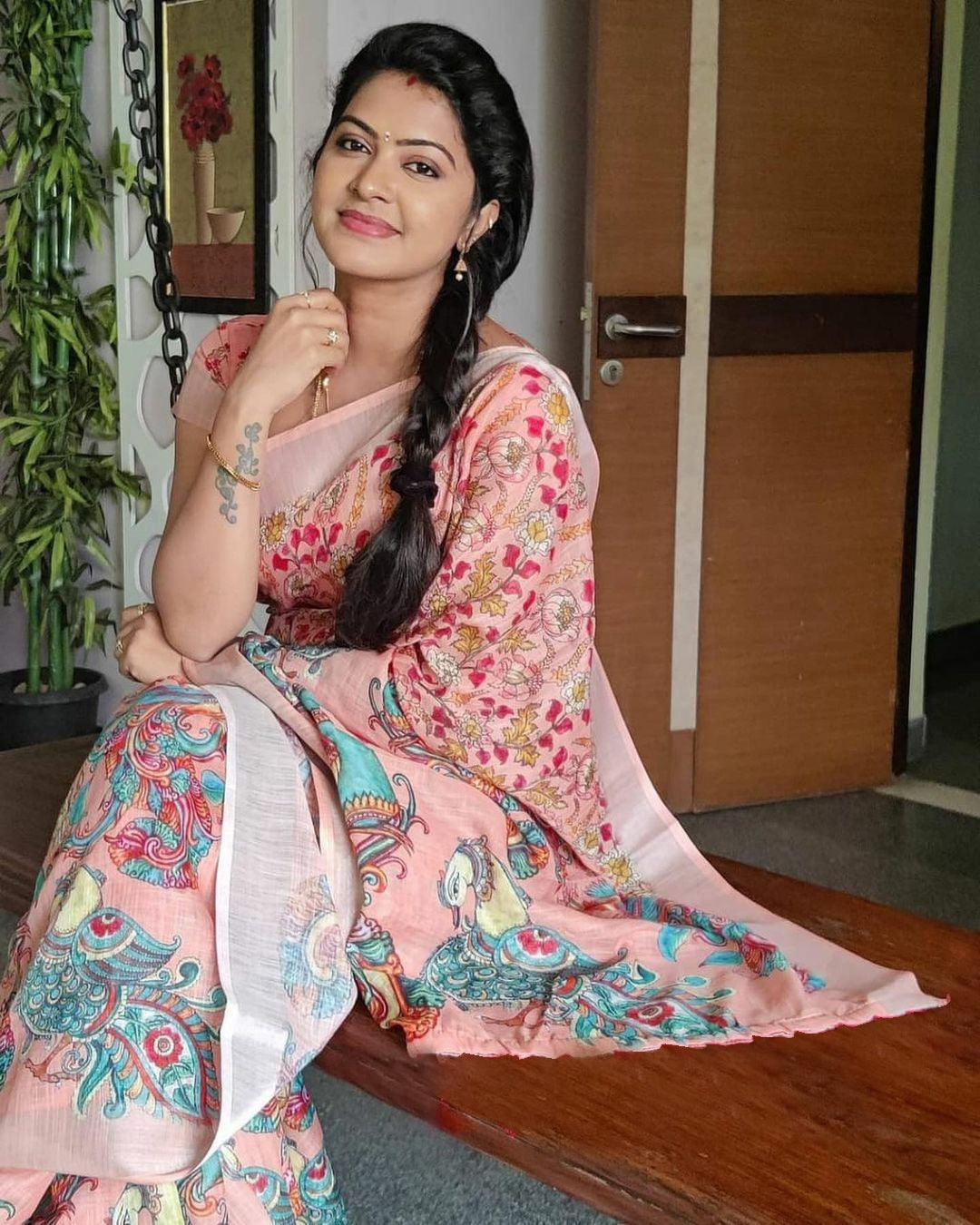 Wonderful Baby Pink Color Color Pure Cotton Lilen With Digital Printed Designer Saree
