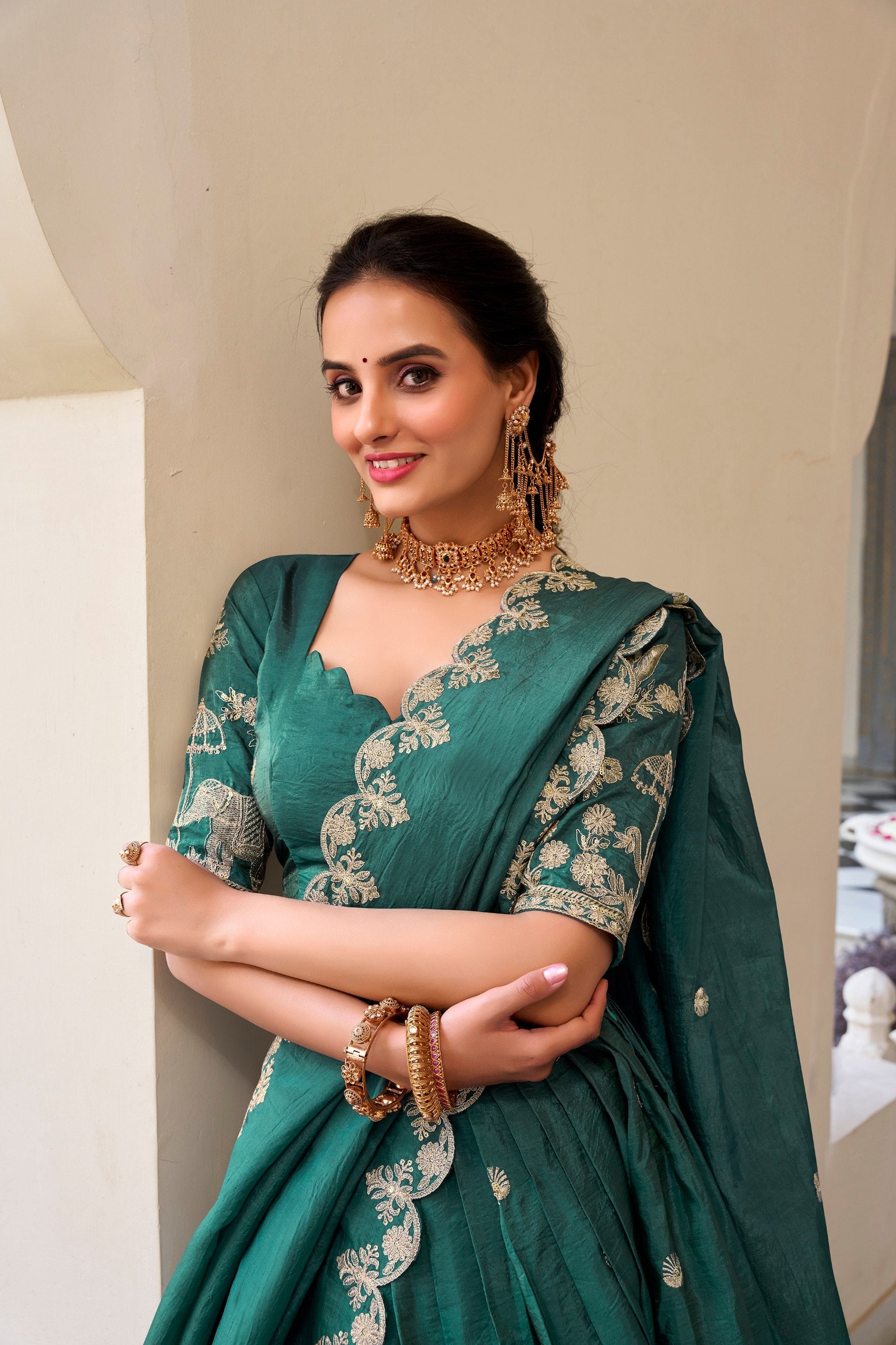 Marvelous Green Color Gold Crush With Sequins And Thread Embroidery Work Lehenga Choli