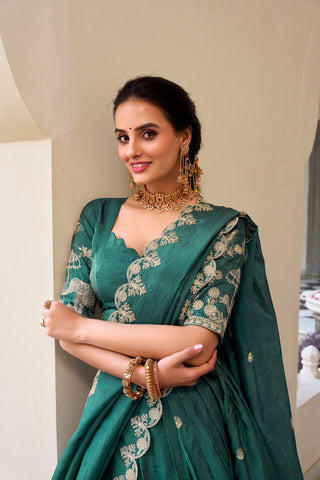 Marvelous Green Color Gold Crush With Sequins And Thread Embroidery Work Lehenga Choli