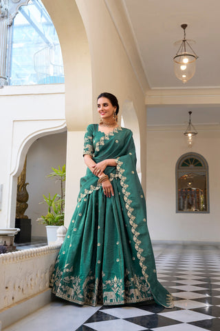 Marvelous Green Color Gold Crush With Sequins And Thread Embroidery Work Lehenga Choli