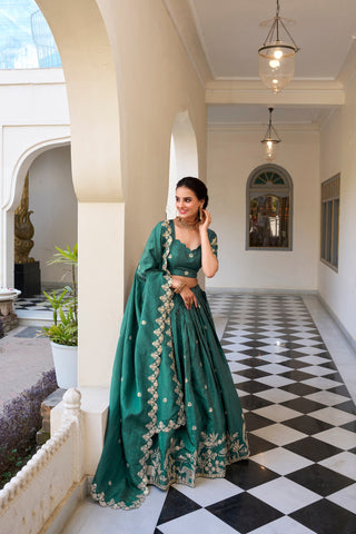 Marvelous Green Color Gold Crush With Sequins And Thread Embroidery Work Lehenga Choli