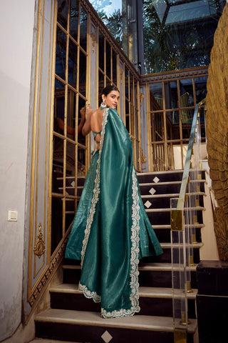 Stunning Teal Color Gold Crush Lehenga With Sequins And Thread Embroidery With Jarkan Diamond Work Blouse
