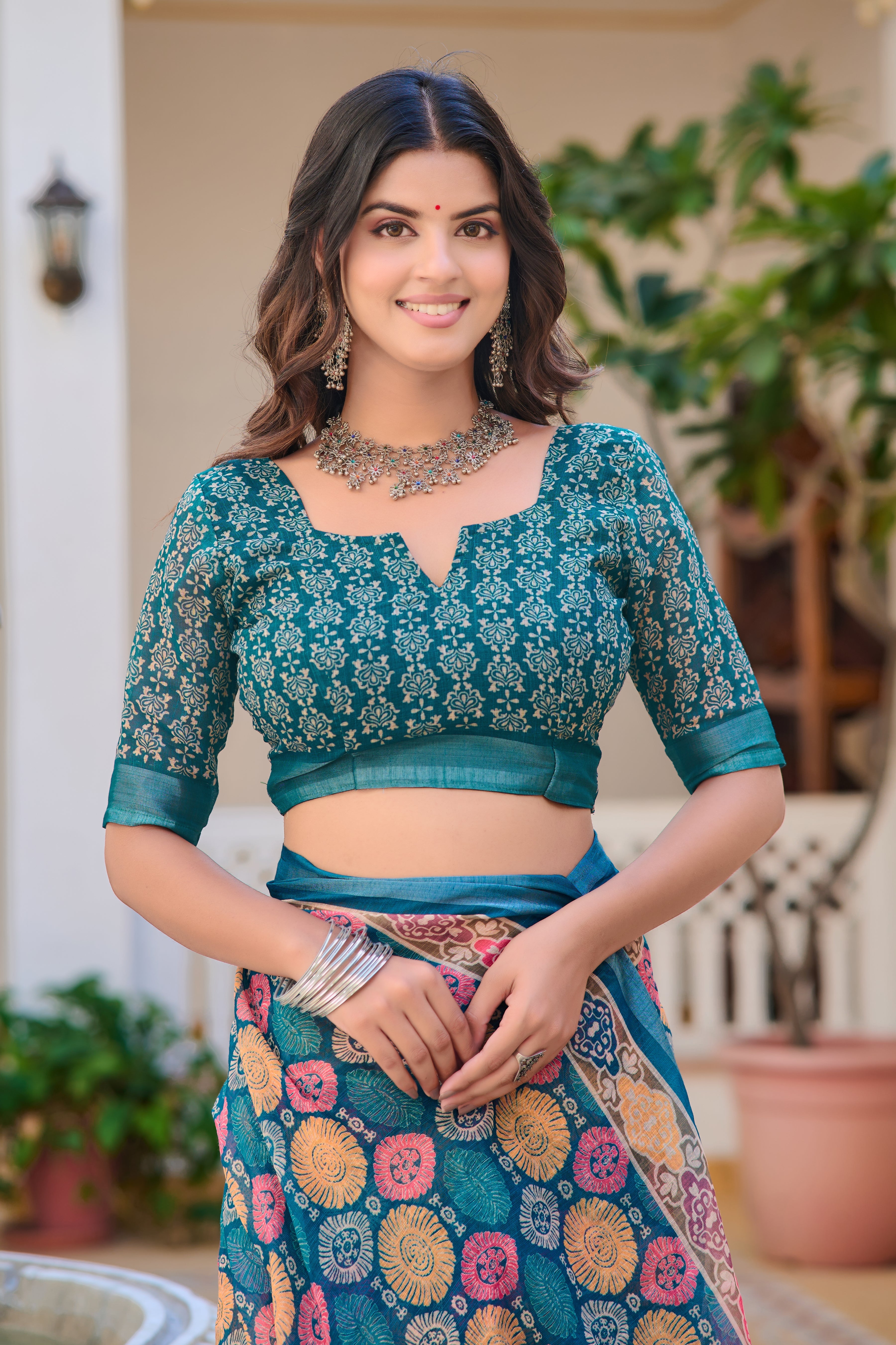 Luxury Sky Blue Color Color Pure Cotton Lilen With Digital Printed Designer Saree