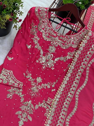 Marriage Special Pink Color Heavy Chinon Silk With 5mm Embroidery Sequence Work Sharara Suit
