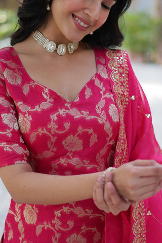 Party Wear Pink Color Viscose Georgette Jacquard Designer Sharara Suit
