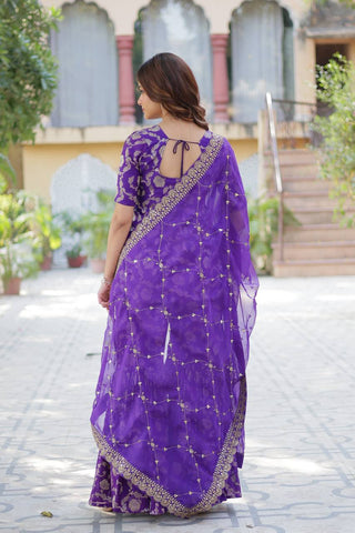 Party Wear Purple Color Viscose Georgette Jacquard Designer Sharara Suit