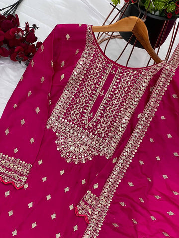 Ravishing Pink Color Heavy Chinon Silk With Heavy Embroidery Sequence Work Sharara Suit