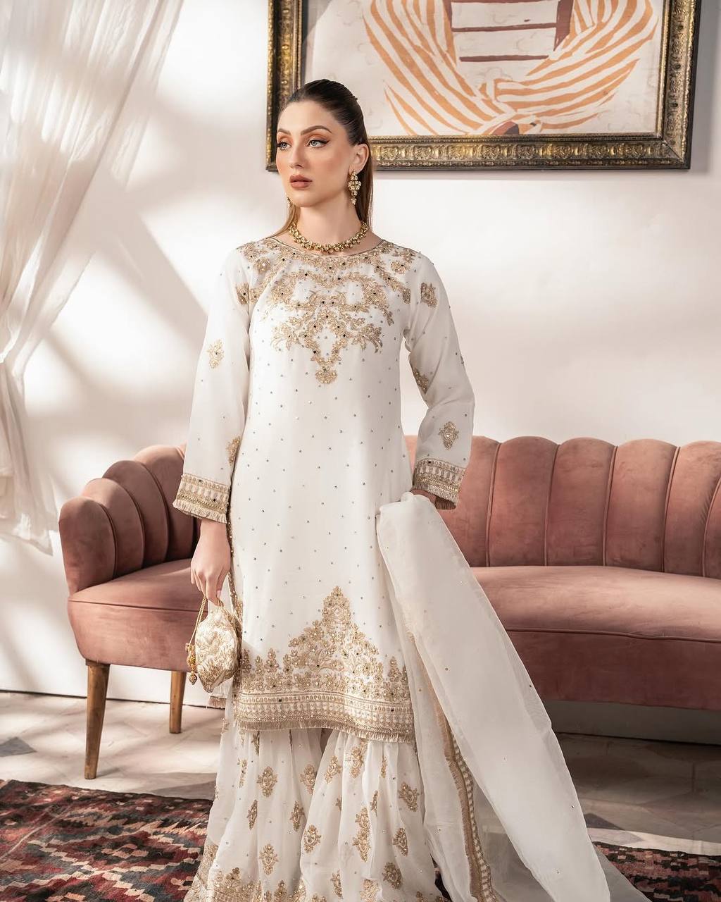 Charming Off White Color Faux Georgette With Heavy Embroidery Sequence Work Palazzo Sharara Suit
