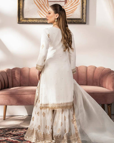 Charming Off White Color Faux Georgette With Heavy Embroidery Sequence Work Palazzo Sharara Suit