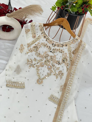 Charming Off White Color Faux Georgette With Heavy Embroidery Sequence Work Palazzo Sharara Suit