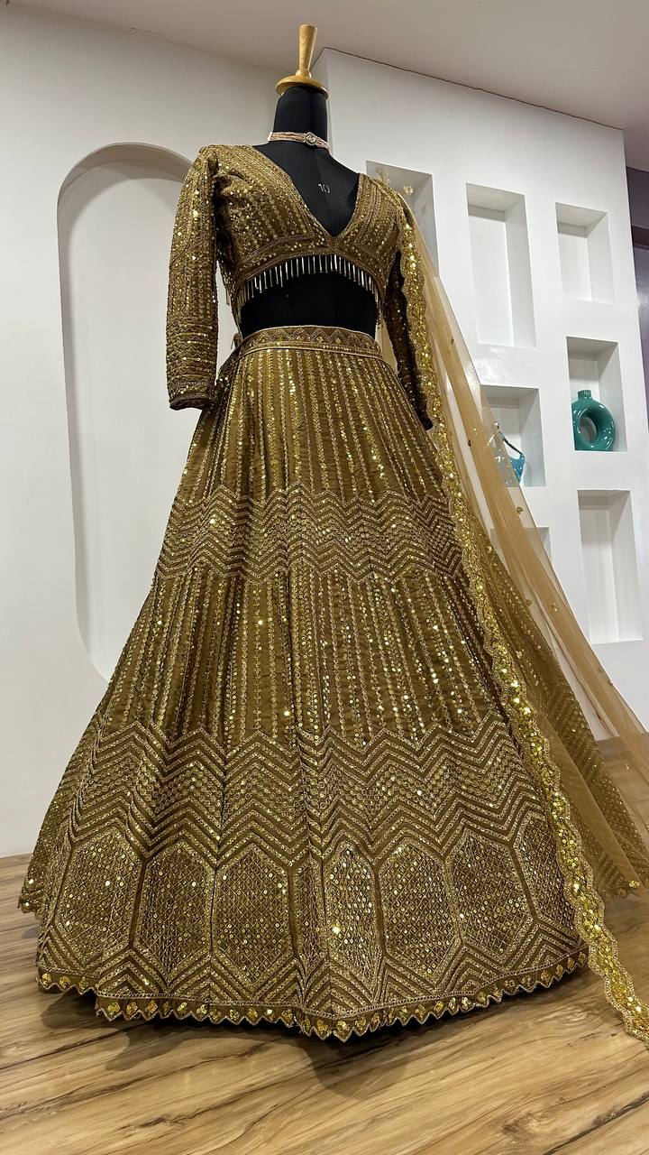 Engagement Wear Kasturi Silk Georgette With Sequins And Dori Work Designer Bridal Lehenga Choli