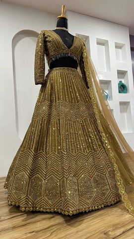 Engagement Wear Kasturi Silk Georgette With Sequins And Dori Work Designer Bridal Lehenga Choli