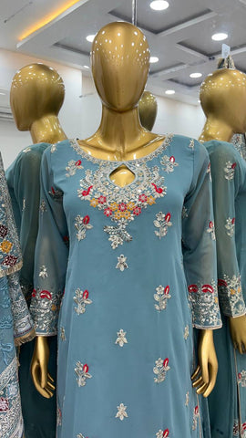 Engagement Wear Heavy Faux Georgette With Embroidery Sequence Work Sharara Suit