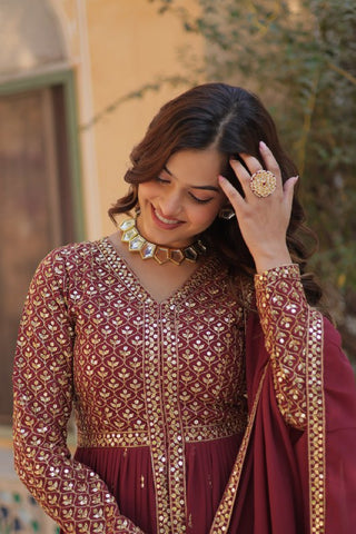 Party Wear Dusty Pink Color Faux Georgette With Embroidered Work Designer Anarkali Suit