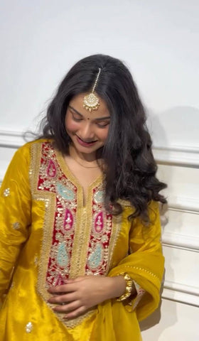 Haldi Wear Yellow Color Heavy Chinon Silk With Heavy Coding Embroidery Sequence Work Sharara Suit