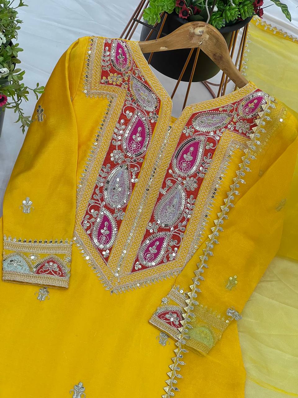Haldi Wear Yellow Color Heavy Chinon Silk With Heavy Coding Embroidery Sequence Work Sharara Suit