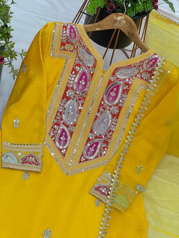 Haldi Wear Yellow Color Heavy Chinon Silk With Heavy Coding Embroidery Sequence Work Sharara Suit