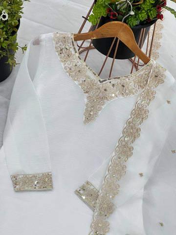 Reception Wear White Color Heavy Crunchy Silk With Heavy Embroidery Sequence Work Sharara Suit