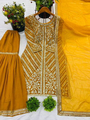 Wedding Wear Heavy Faux Georgette With 5mm Embroidery Sequence Work Sharara Suit