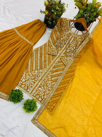 Wedding Wear Heavy Faux Georgette With 5mm Embroidery Sequence Work Sharara Suit