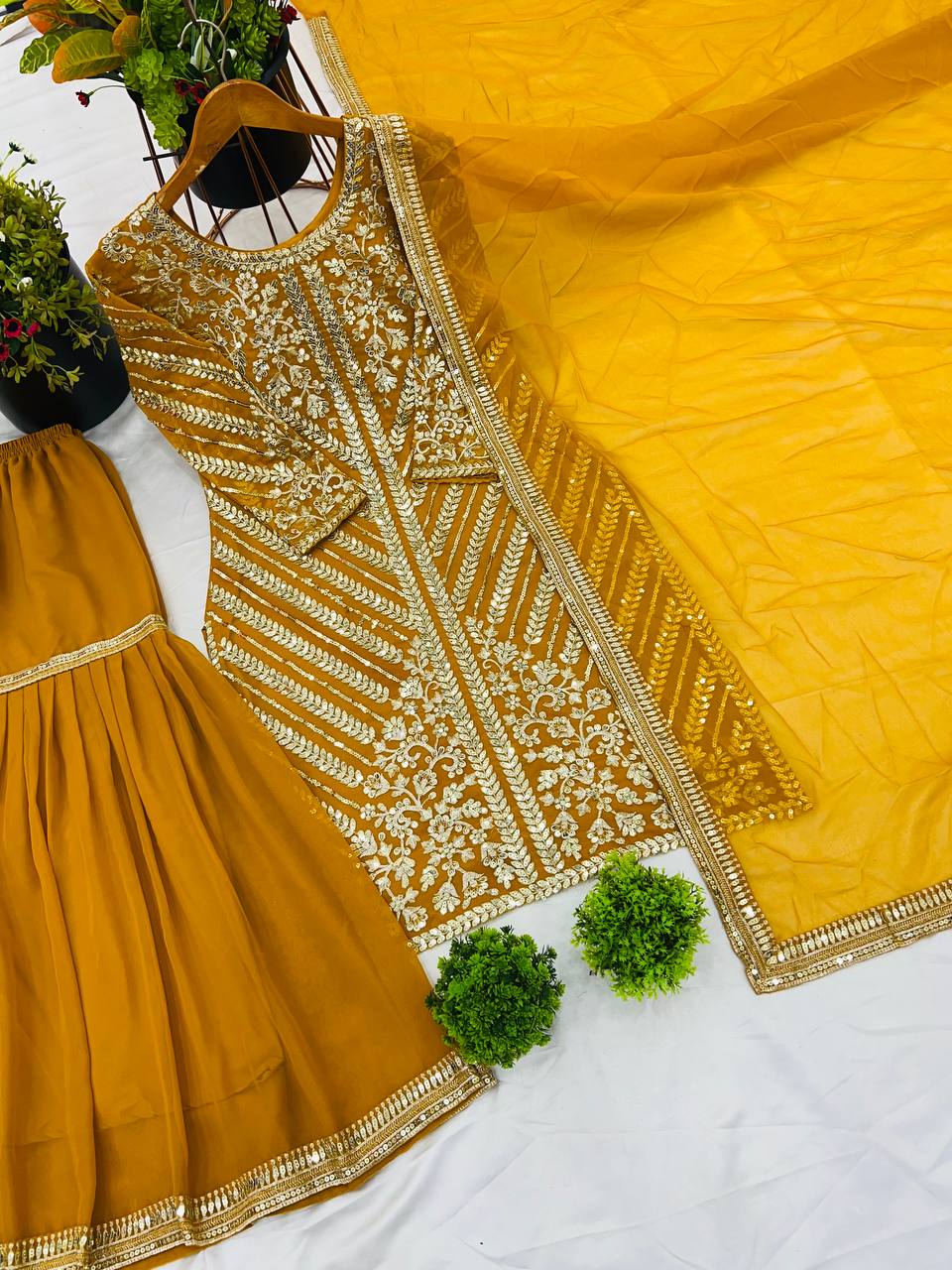 Wedding Wear Heavy Faux Georgette With 5mm Embroidery Sequence Work Sharara Suit