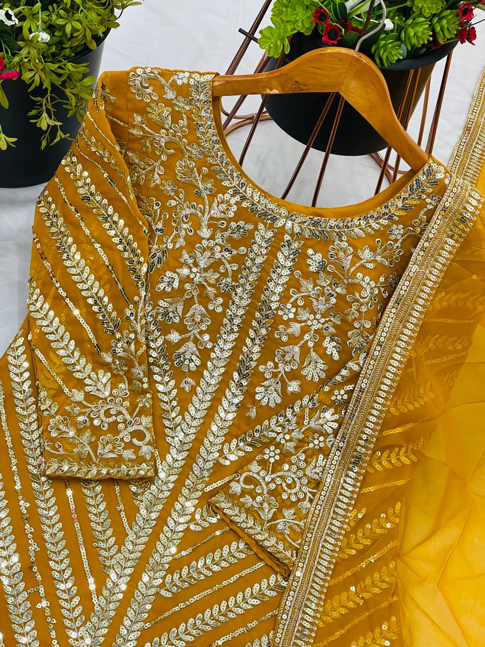 Wedding Wear Heavy Faux Georgette With 5mm Embroidery Sequence Work Sharara Suit