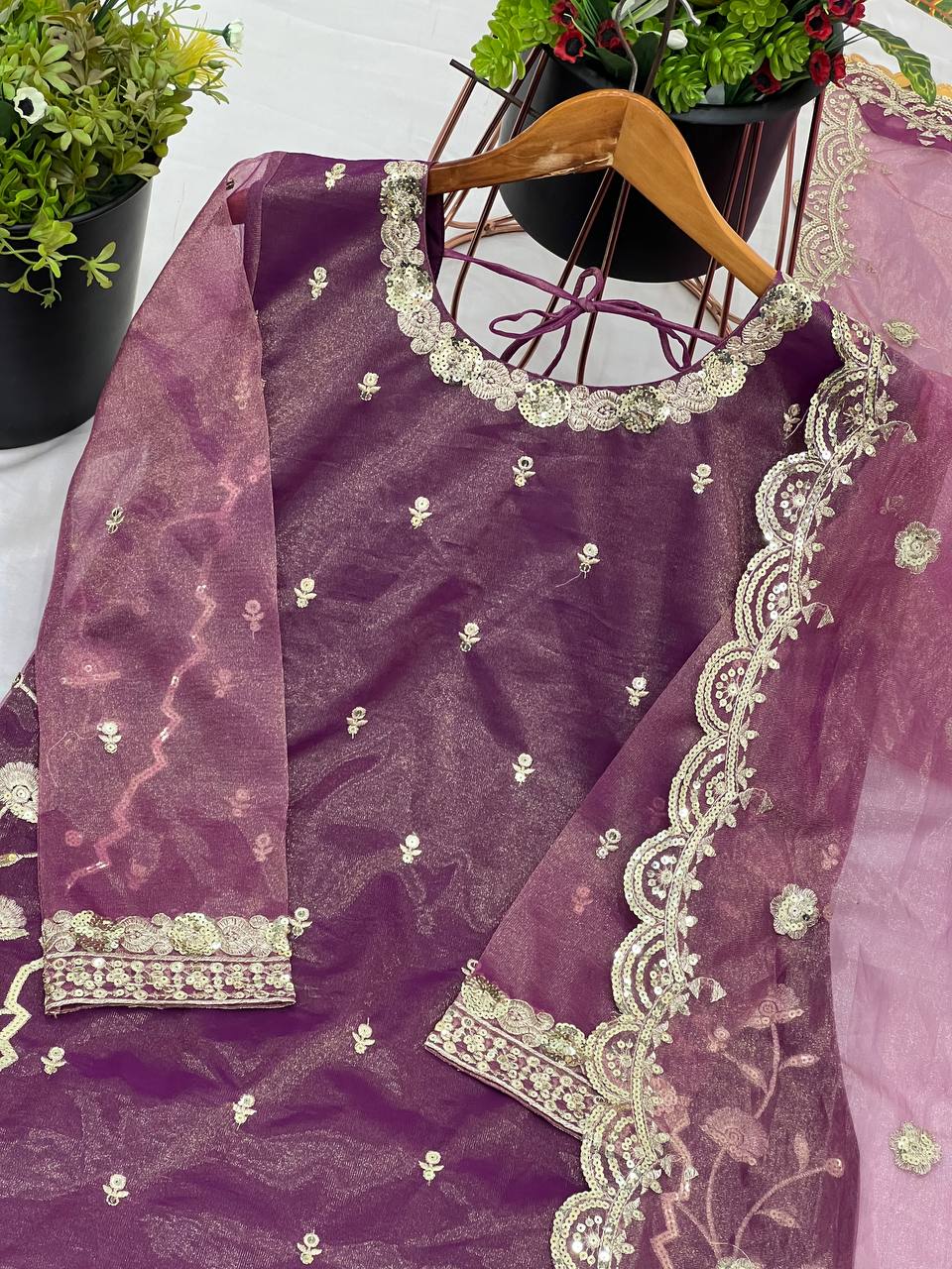 Alluring Purple Color Twill Net With Heavy Embroidery Sequence Work Sharara Suit