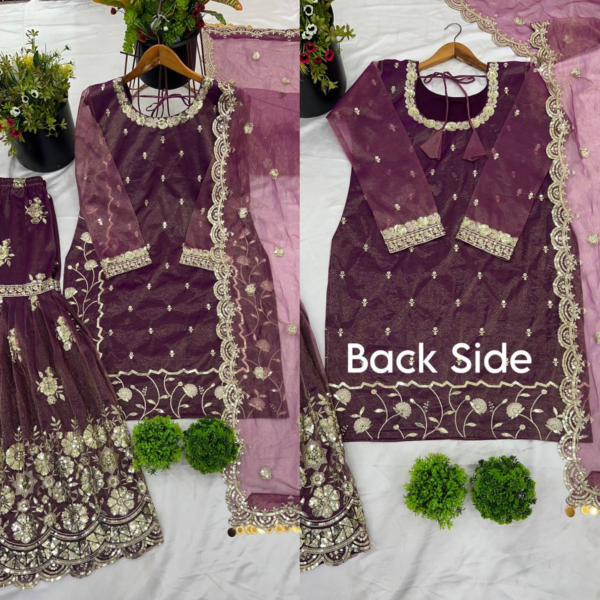Alluring Purple Color Twill Net With Heavy Embroidery Sequence Work Sharara Suit