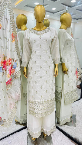 Captivating Off White Color Heavy Chinon Silk With Heavy Embroidery Sequence Work Salwar Suit
