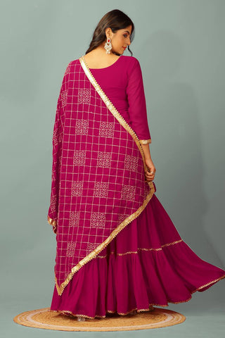 Eyes Catching Pink Color Faux Georgette With Heavy Embroidery And 5mm Sequence Work Sharara Suit