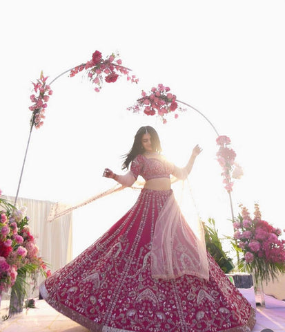 Ceremony Wear Pink Color Heavy Slub Silk With Dori Sequins And Thread Work Designer Bridal Lehenga Choli