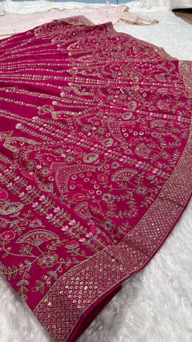 Ceremony Wear Pink Color Heavy Slub Silk With Dori Sequins And Thread Work Designer Bridal Lehenga Choli