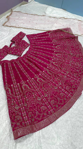 Ceremony Wear Pink Color Heavy Slub Silk With Dori Sequins And Thread Work Designer Bridal Lehenga Choli