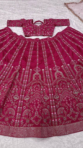 Ceremony Wear Pink Color Heavy Slub Silk With Dori Sequins And Thread Work Designer Bridal Lehenga Choli