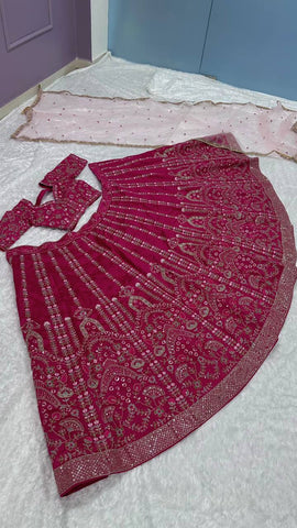 Ceremony Wear Pink Color Heavy Slub Silk With Dori Sequins And Thread Work Designer Bridal Lehenga Choli