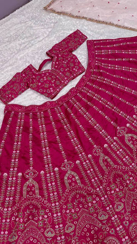 Ceremony Wear Pink Color Heavy Slub Silk With Dori Sequins And Thread Work Designer Bridal Lehenga Choli