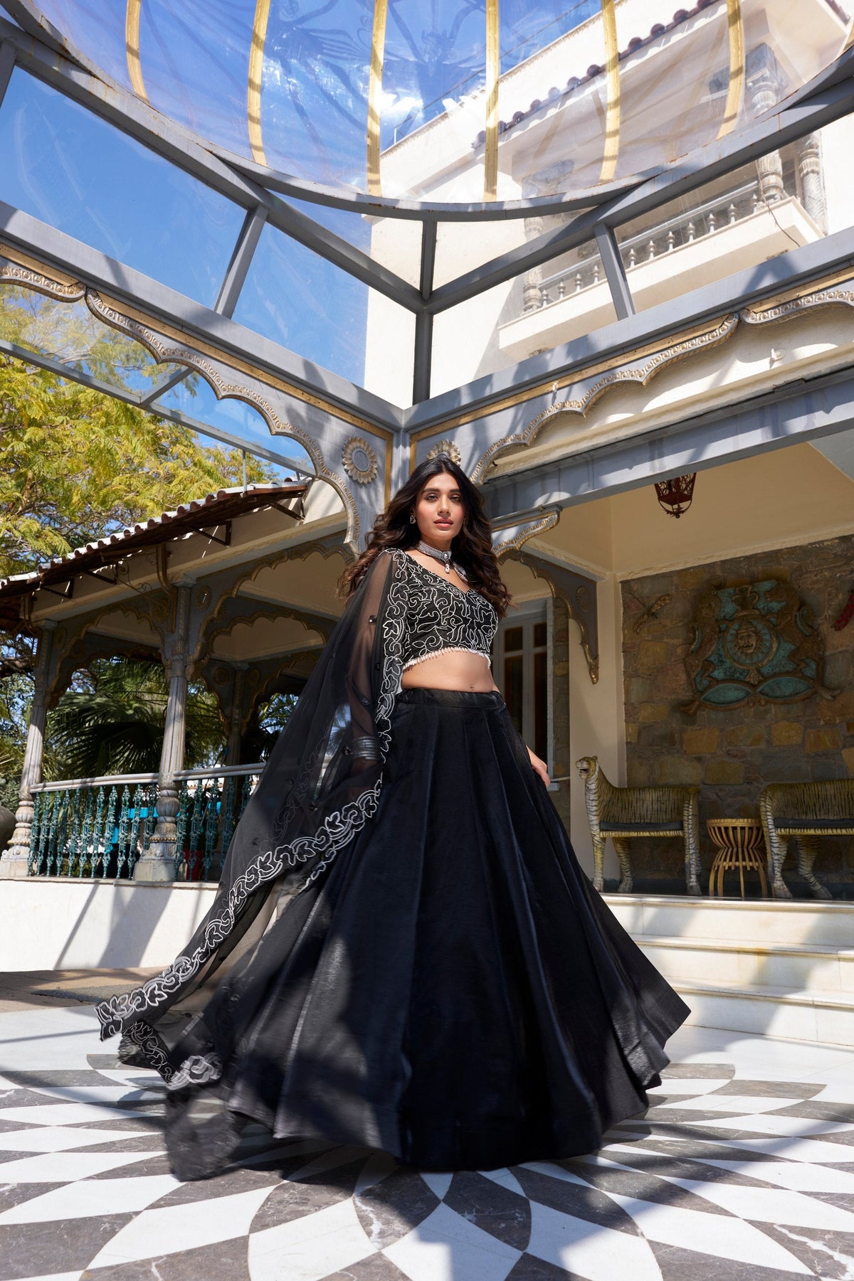 Ravishing Black Color Star Satin And Drawstring With Zip Designer Lehenga Choli