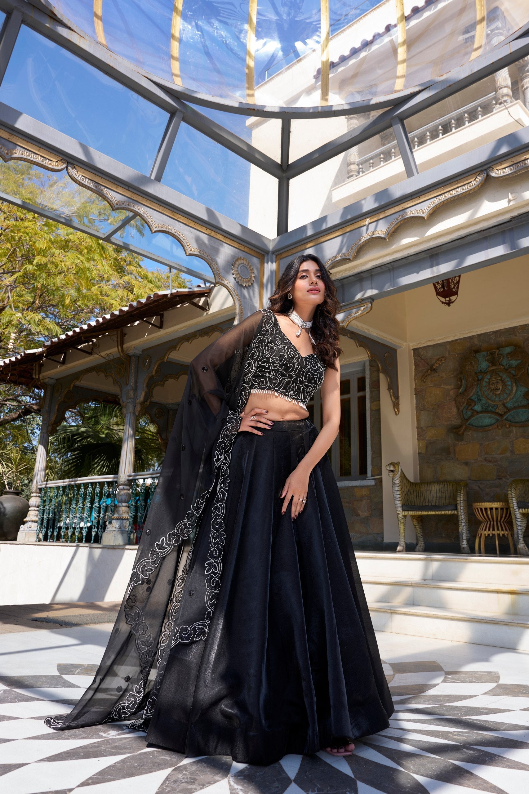 Ravishing Black Color Star Satin And Drawstring With Zip Designer Lehenga Choli