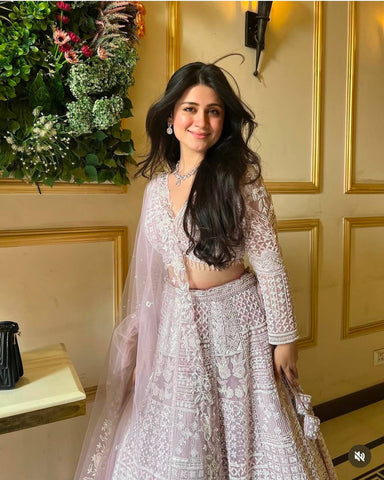 Ceremony Wear Lavender Color Net Lehenga With Resham Thread And Sequins Work Designer Lehenga Choli