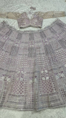 Ceremony Wear Lavender Color Net Lehenga With Resham Thread And Sequins Work Designer Lehenga Choli