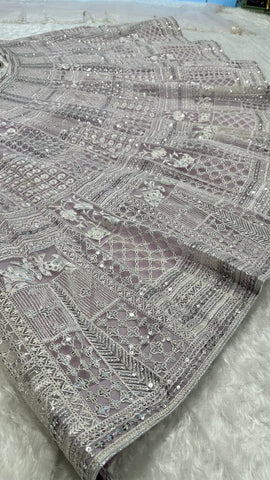 Ceremony Wear Lavender Color Net Lehenga With Resham Thread And Sequins Work Designer Lehenga Choli