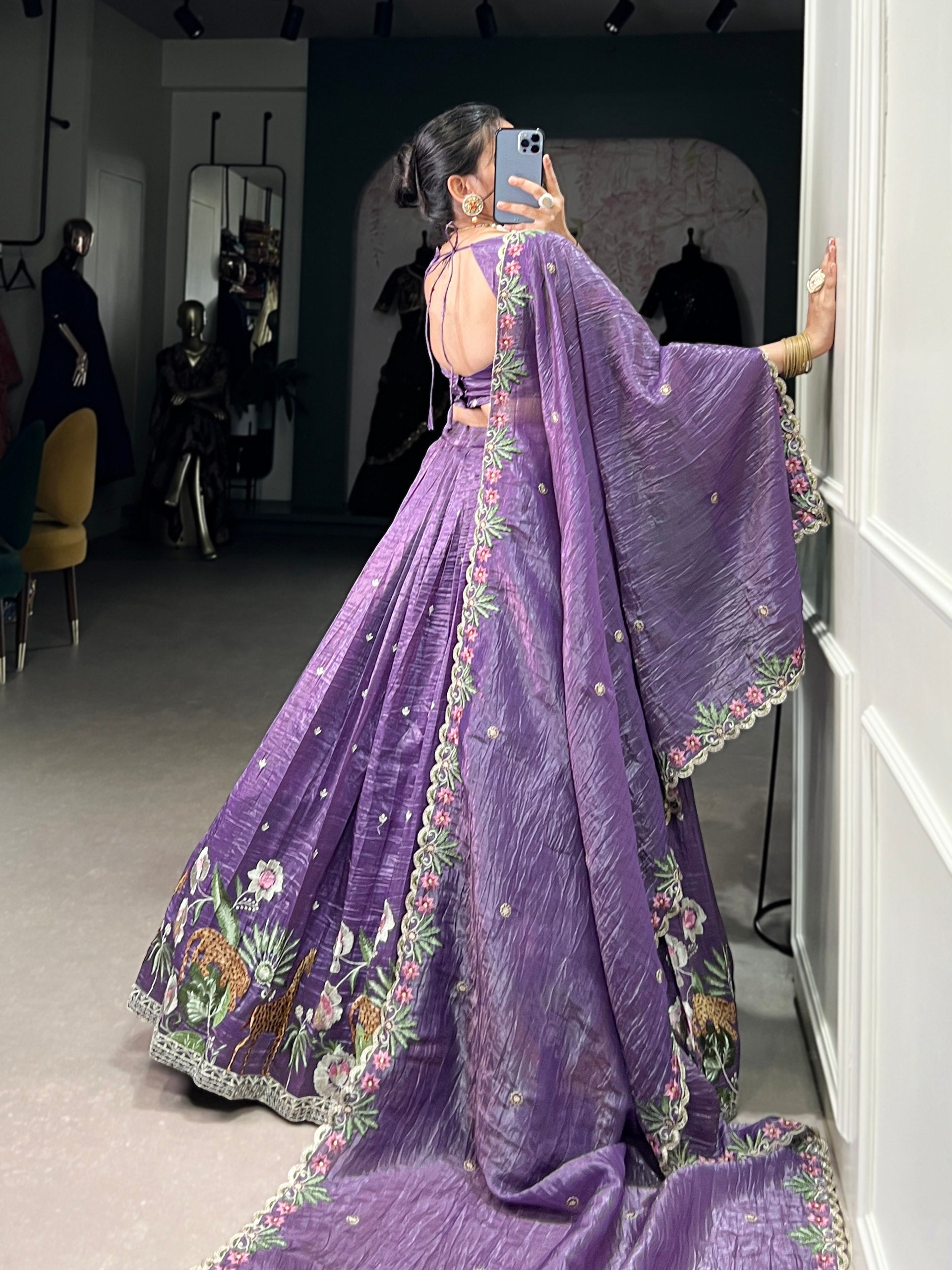 Mesmerizing Lavender Color Gold Crush With Sequins And Thread Embroidery Work Lehenga Choli