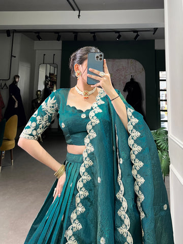 Marvelous Green Color Gold Crush With Sequins And Thread Embroidery Work Lehenga Choli