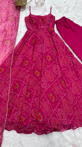 Pretty Pink Color Bandhani Print Anarkali Suit
