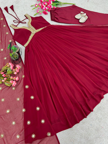 Good Looking Maroon Color Gown With Dupatta