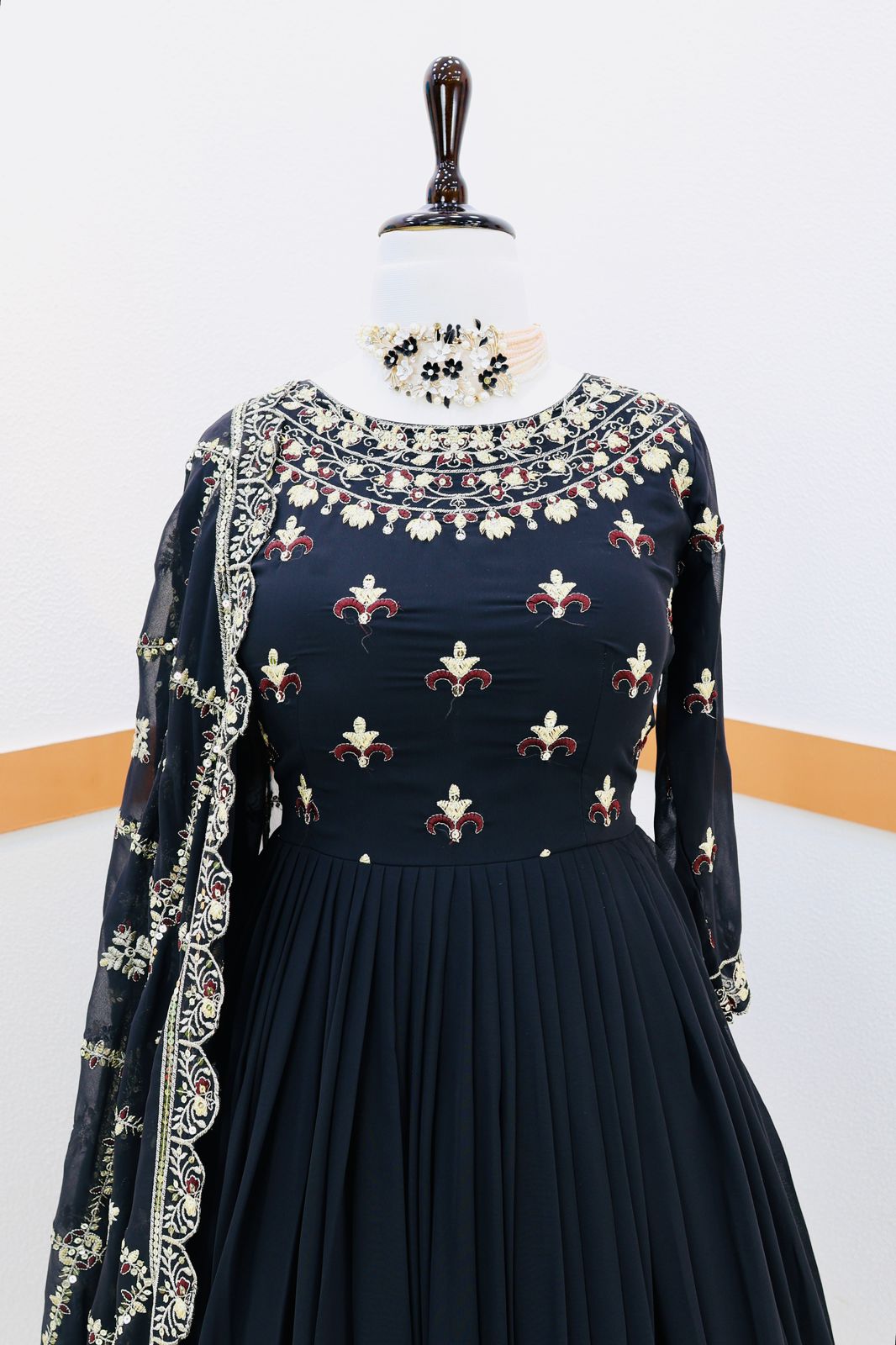 Decent Black Color Gown With Embroidery Work Dupatta