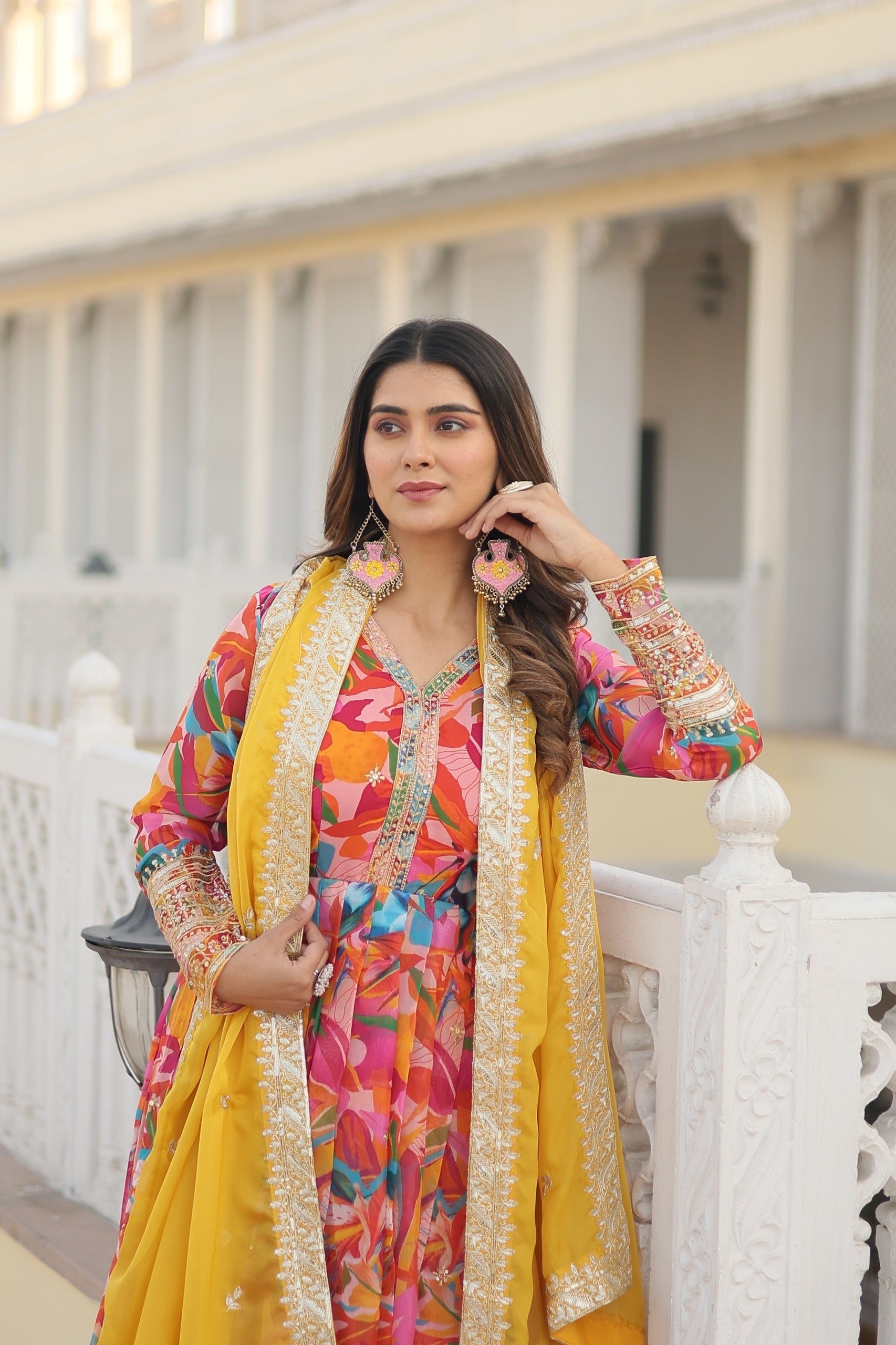 Fabulous Pink Color Multi Digital Printed Anarkali Gown