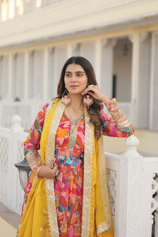Fabulous Pink Color Multi Digital Printed Anarkali Gown