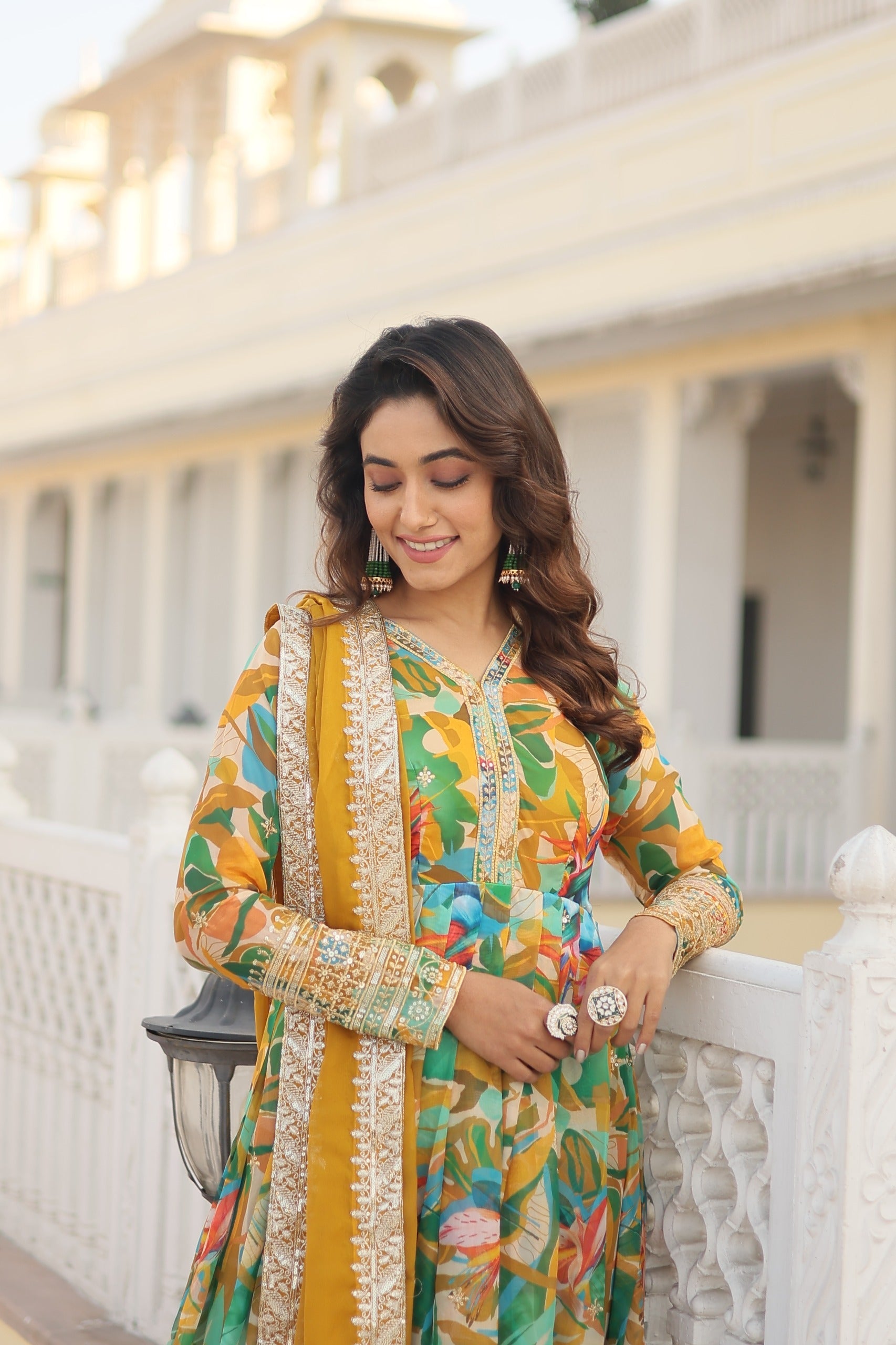 Fabulous Yellow Color Multi Digital Printed Anarkali Gown