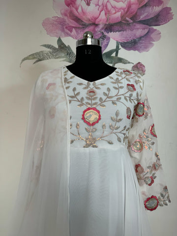 Pretty Sequence Thread Work White Color Anarkali Gown